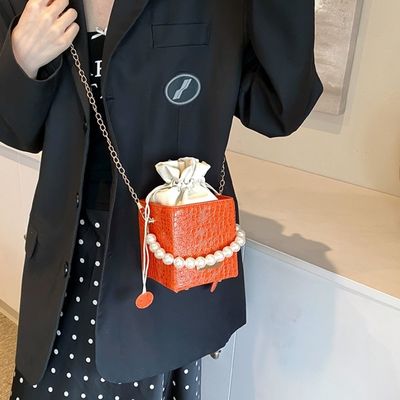 Summer Fashion Candy Color Bucket Bag Con Pearl Chain Shoulder Sling Bag Per Donne