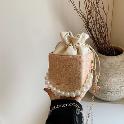 Summer Fashion Candy Color Bucket Bag Con Pearl Chain Shoulder Sling Bag Per Donne