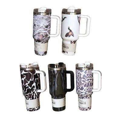 Sostenibile 40oz Leopard Stamp Camouflage Straw Cup Tumbler per bevande calde e fredde