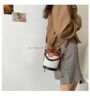 Elegante sacchetto di design di lusso per donne e ragazze con cuoio e due colori