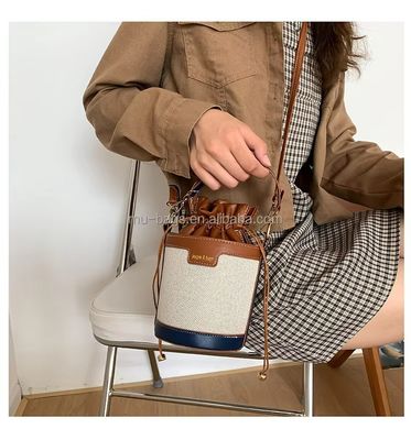 Elegante sacchetto di design di lusso per donne e ragazze con cuoio e due colori