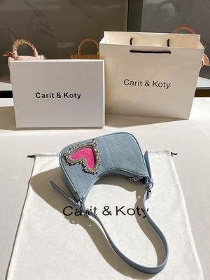 Borsa da mano in denim a forma di cuore per donne con manico singolo chiusura a cerniera rivestimento in cotone
