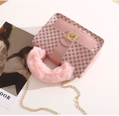 Mini borsa quadrata di lana d'agnello invernale e borsa da messaggero in PU per borsa da mano alla moda