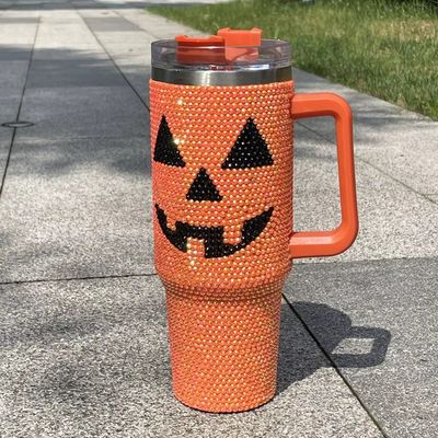 Disegno di Halloween 40oz Rhinestone Tumbler con disegno di zucca e acciaio inossidabile