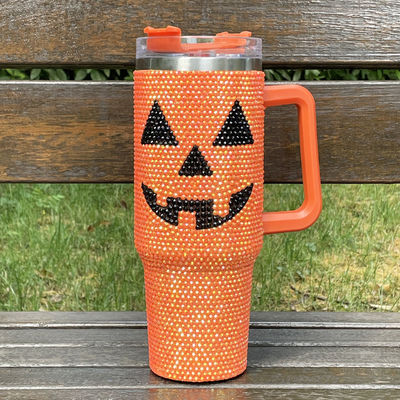 Disegno di Halloween 40oz Rhinestone Tumbler con disegno di zucca e acciaio inossidabile