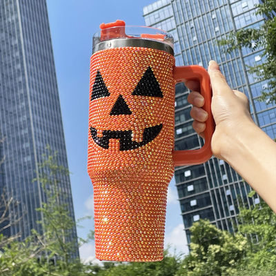 Disegno di Halloween 40oz Rhinestone Tumbler con disegno di zucca e acciaio inossidabile