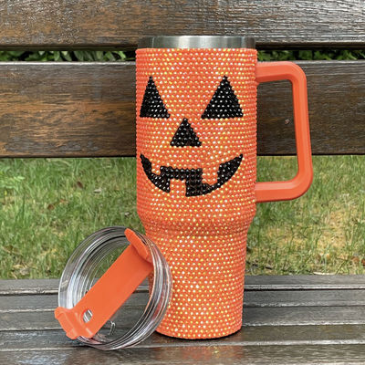 Disegno di Halloween 40oz Rhinestone Tumbler con disegno di zucca e acciaio inossidabile