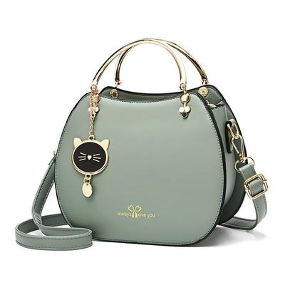 Borsa da mano da donna alla moda con spalla singola con ciondolo per gatti e chiusura a cerniera