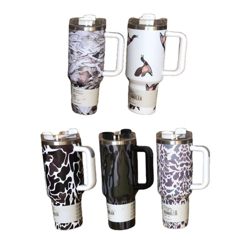 Sostenibile 40oz Leopard Stamp Camouflage Straw Cup Tumbler per bevande calde e fredde