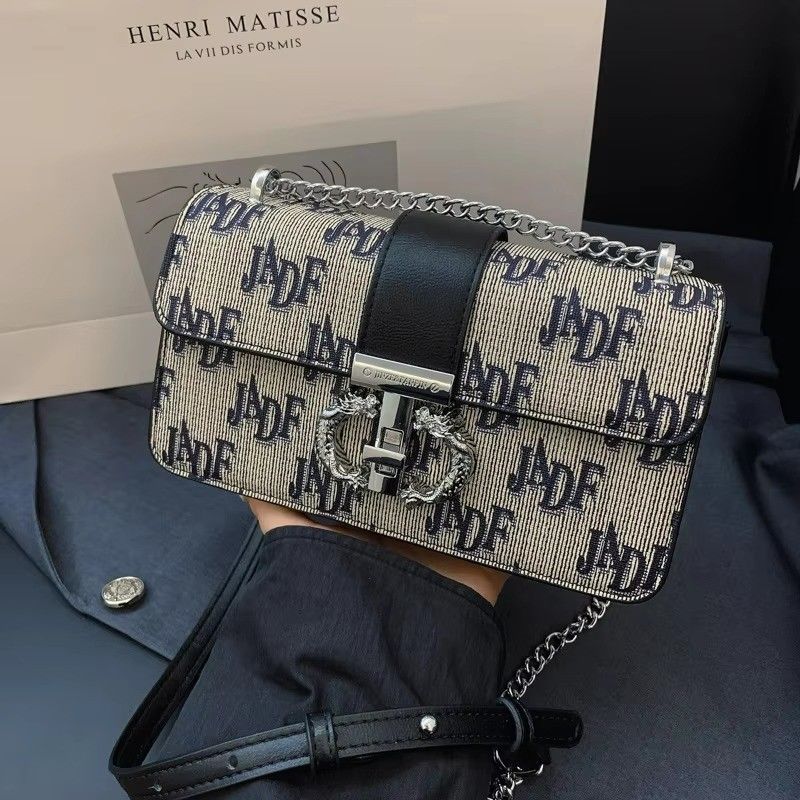 Lettera Retro Stampata Catena Lunghe Spalla Fessura Donna Sacchetto Crossbody Tipo Chiusura ZIP