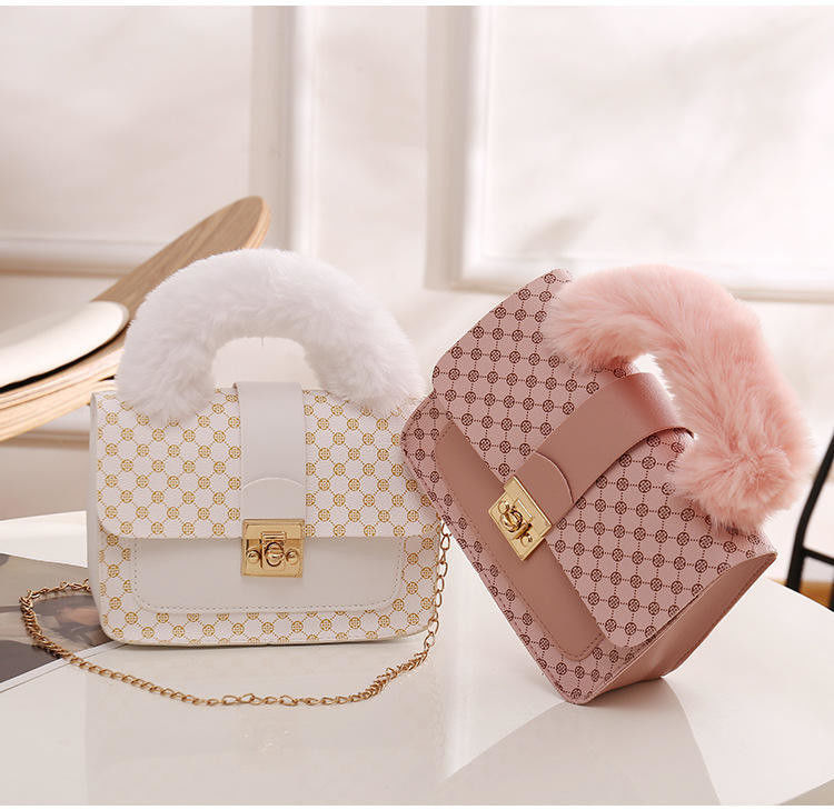 Mini borsa quadrata di lana d'agnello invernale e borsa da messaggero in PU per borsa da mano alla moda